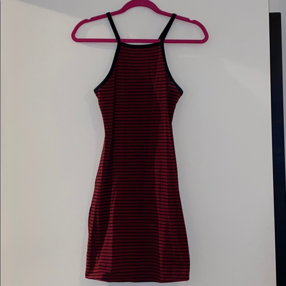 Black and red striped cotton mini dress